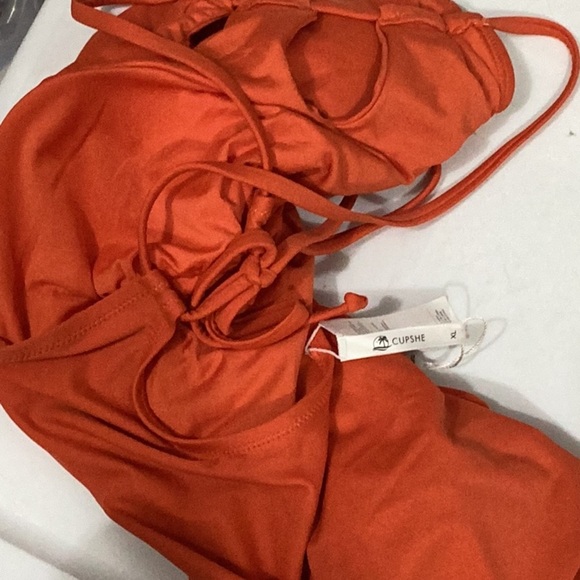 Women's One Piece Swimsuit High Neck Tummy Control Swimwear Orange Bathing Suit - Picture 6 of 6